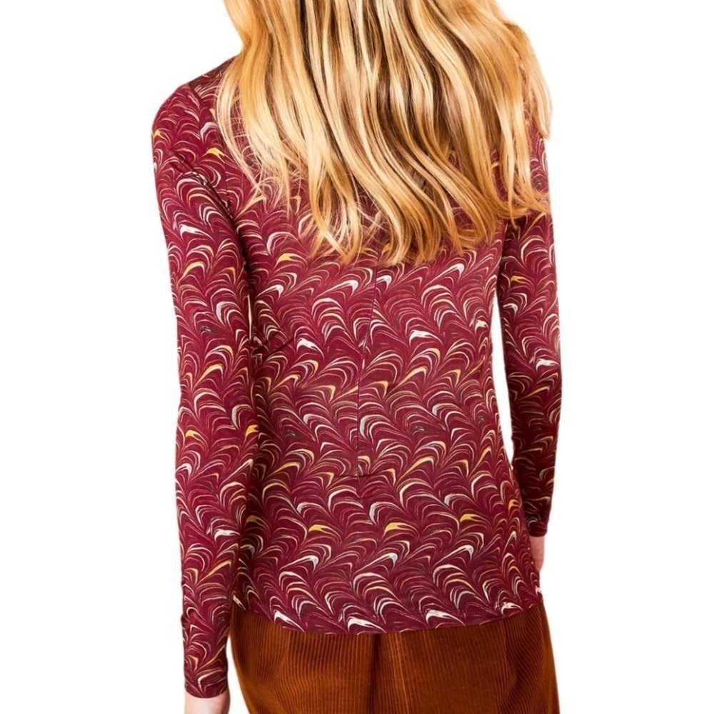 Ulla Johnson- Red Printed Longsleeve Stretch Aurelia Turtleneck Top - Picture 5 of 9